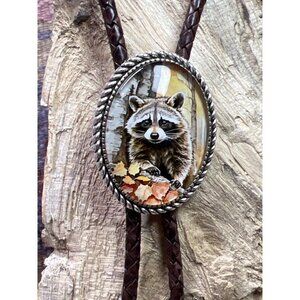 Nature Raccoon Bolo Tie Father's Day birthday Gift Wedding rustic Western Son